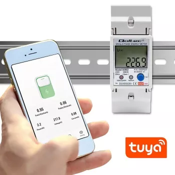 Qoltec 50882 Jednofazowy elektroniczny licznik zużycia energii na szynę DIN | Wi-Fi | TUYA | 230V | LCD
