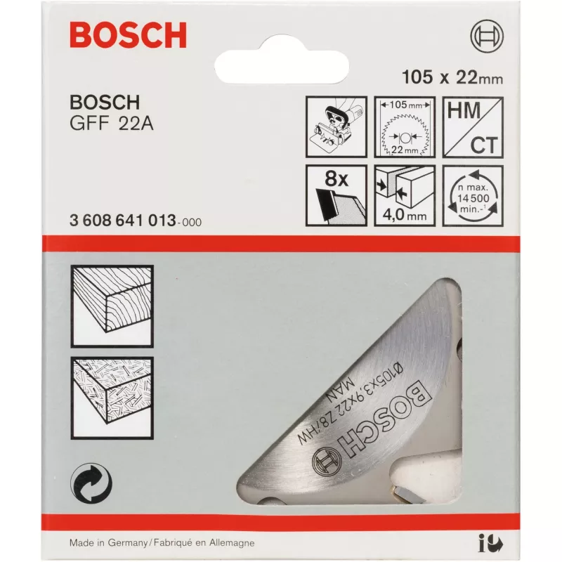 Bosch 3608641013 frez do rowków, 105 x 22 mm, 8 zębów, do GFF 22 A