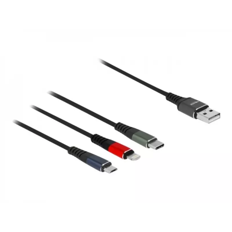 Delock - Lightning-Kabel, nur zum Aufladen - USB männlich bis Micro-USB Typ B, Lightning, USB-C männlich - 1,0m - Schwarz (87277)