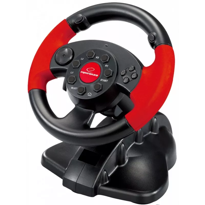 Kierownica do gier ESPERANZA EG103 — PC/PS2/PS3, 13 przycisków, wibracje, akcelerometr, czarno-czerwona