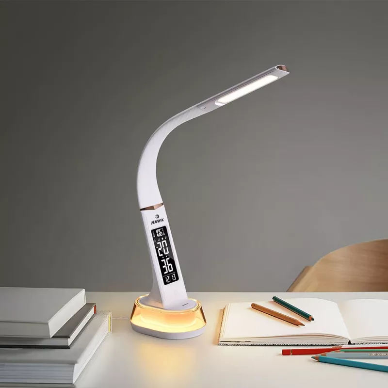 Lampa biurkowa Hawk HW-LAMP05 biała LED z regulacją — kompaktowa lampka zadaniowa LED z regulowanym ramieniem