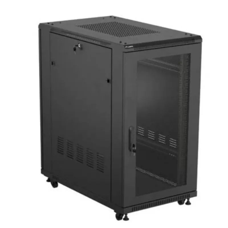 19-calowa szafa rack LANBERG FF01-6022-23B, 22U, 600×1000 mm, czarna, drzwi perforowane