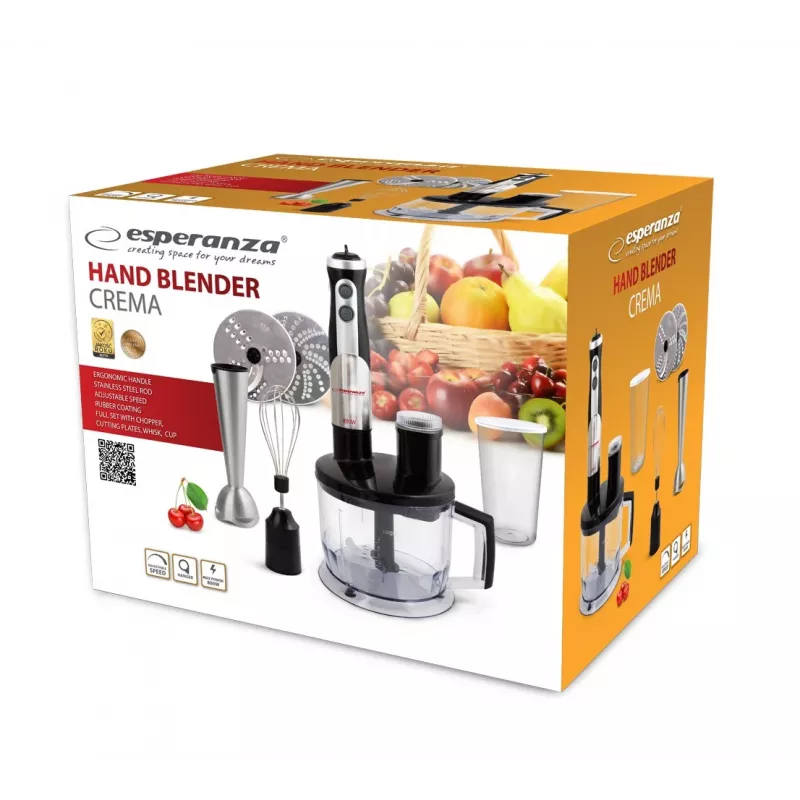 Blender ręczny Esperanza EKM004 0,6 L 800 W Czarny,Srebrny,Przezroczysty
