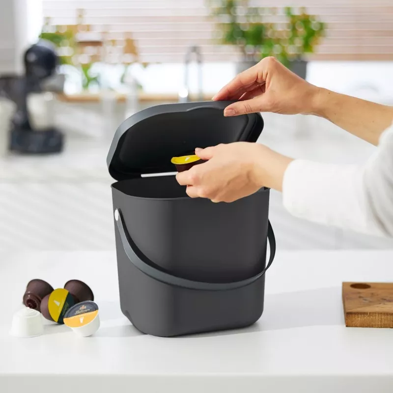 Pojemnik na odpady Rotho Albula prostokątny plastikowy 6 L, antracyt, 200×235×208 mm
