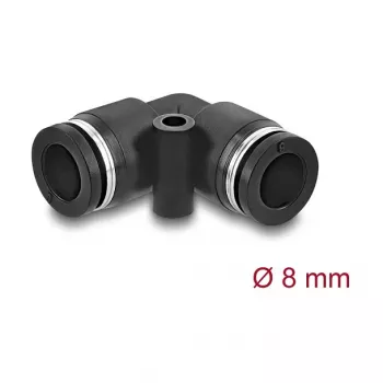 Złącze pneumatyczne DELOCK 8 mm 90° kątowe z otworem montażowym, czarne, metal/tworzywo, gwint wewnętrzny, 30 mm