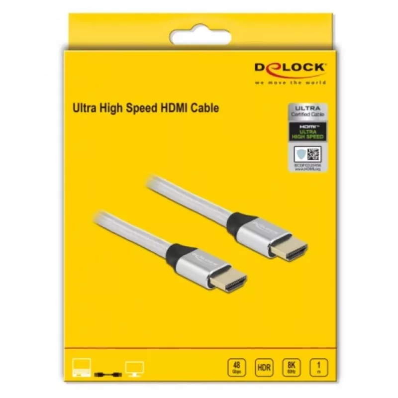 Kabel HDMI DeLOCK Ultra High Speed 48 Gb/s 8K 60 Hz srebrny 1 m