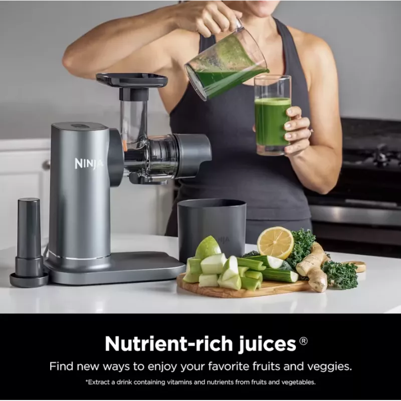 NINJA Cold Press Juicer | Neverclog JC151EU | Typ Sokowirówka Wolnoobrotowa | Szary | 150 W | Liczba prędkości 1