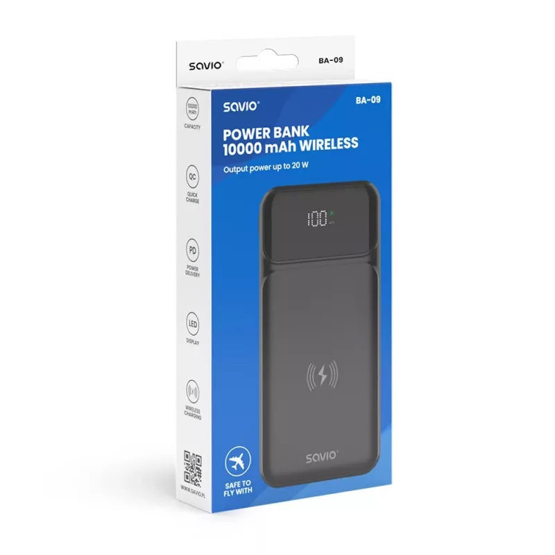 Power bank Savio BA-09 litowo-polimerowy (LiPo) 37 mAh Ładowanie bezprzewodowe Czarny