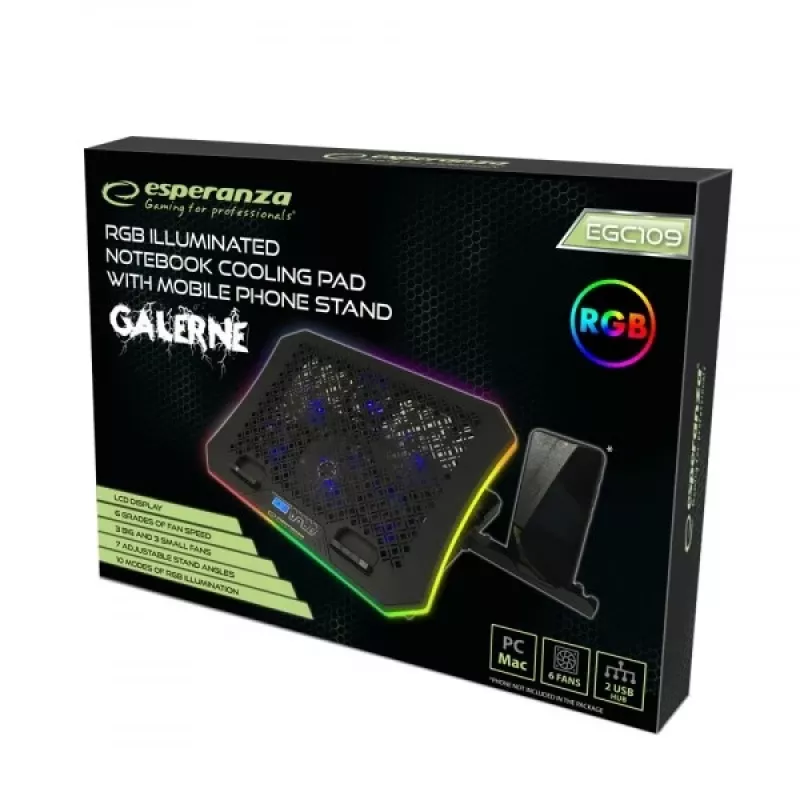 Podkładka chłodząca do laptopa Esperanza GALERNE 48,3 cm (19 inch) 2100 RPM Czarny