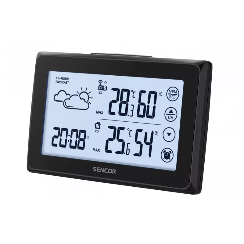 Stacja pogodowa SENCOR SWS 2850 — temperatura i wilgotność wewnątrz/na zewnątrz, 1 czujnik bezprzewodowy, 433,92 MHz, pamięć min/max