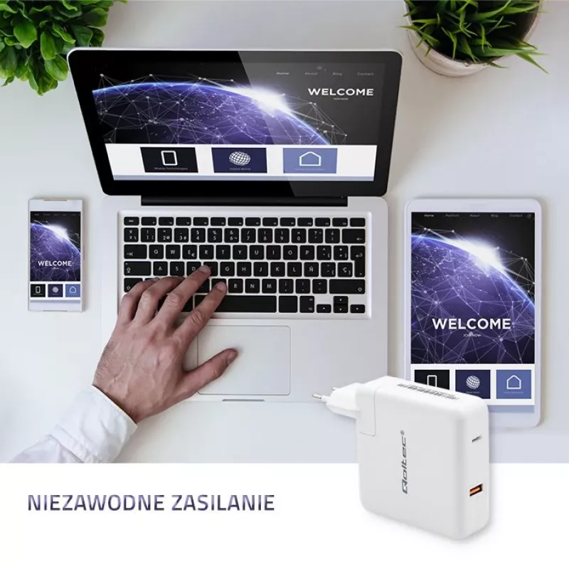 Qoltec GaN Charger FAST 108W | 5-20V | 3-4.7A | USB C | Biały