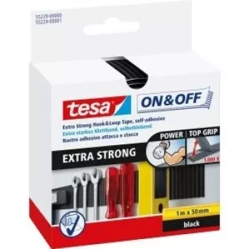 Taśma rzepowa Tesa Hook&Loop 1m x 50mm on&off extra mocna czarna 55229