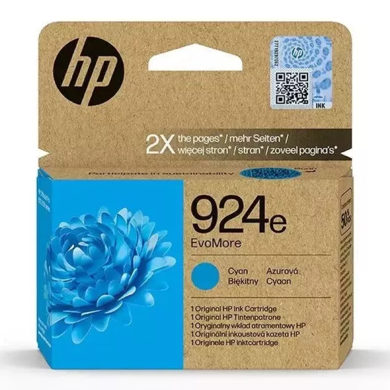 HP 924e EvoMore Cyan Oryginalny wkład atramentowy, wysoka wydajność (XL), cyjan, 1 szt., 800 stron, pojedyncze opakowanie