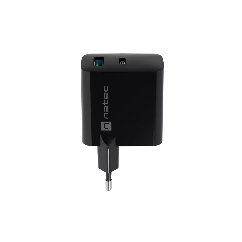 Przewodowa ładowarka do urządzeń mobilnych NATEC NUC-2143, 45 W, USB-C PD 3.0 + USB-A QC 3.0, 110–240 V, czarna