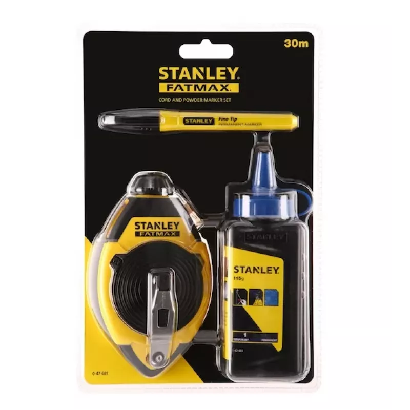 Zestaw sznurka traserskiego STANLEY FATMAX 30 m, obudowa plastikowa, czarny/żółty (0-47-681)