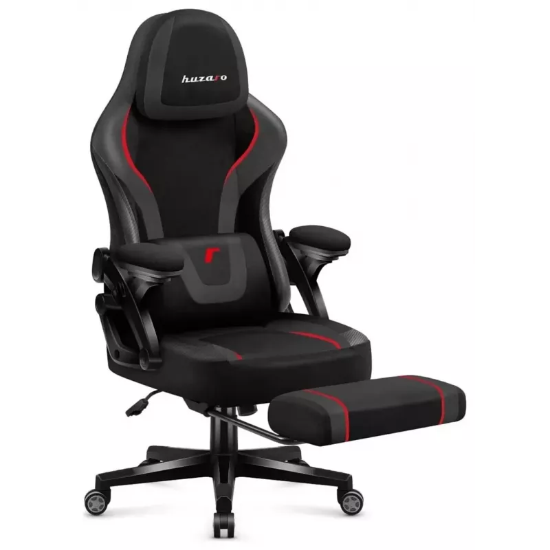 Fotel gamingowy huzaro Force 4.6 — ergonomiczne siedzisko z tkaniny, regulowana wysokość i pochylenie, podparcie lędźwiowe, maks. 130 kg, szerokość siedziska 41 cm