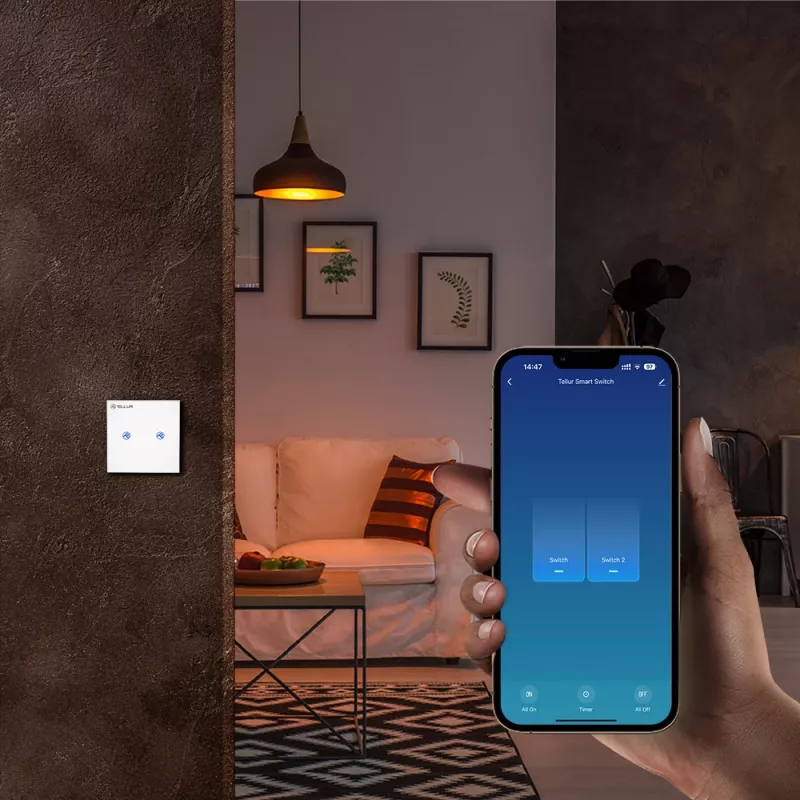 Inteligentny przełącznik WiFi Tellur SS2N — 2-portowy, łączna moc 1800 W, 10 A na kanał