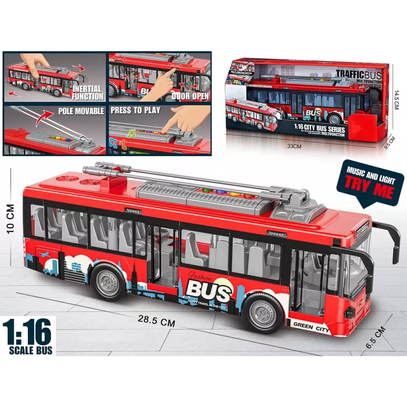 Autobus zabawka z światłami, dźwiękiem i otwieranymi drzwiami Madej model 012865
