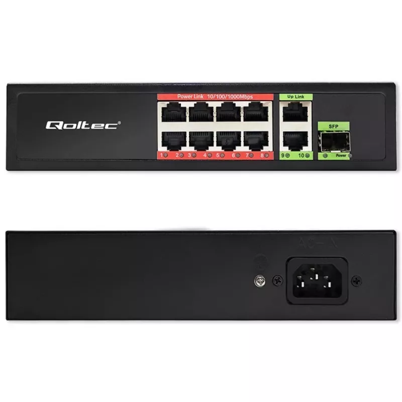 Przełącznik Ethernet QOLTEC 52297 PoE RJ45 z łączem uplink PoE i portem SFP