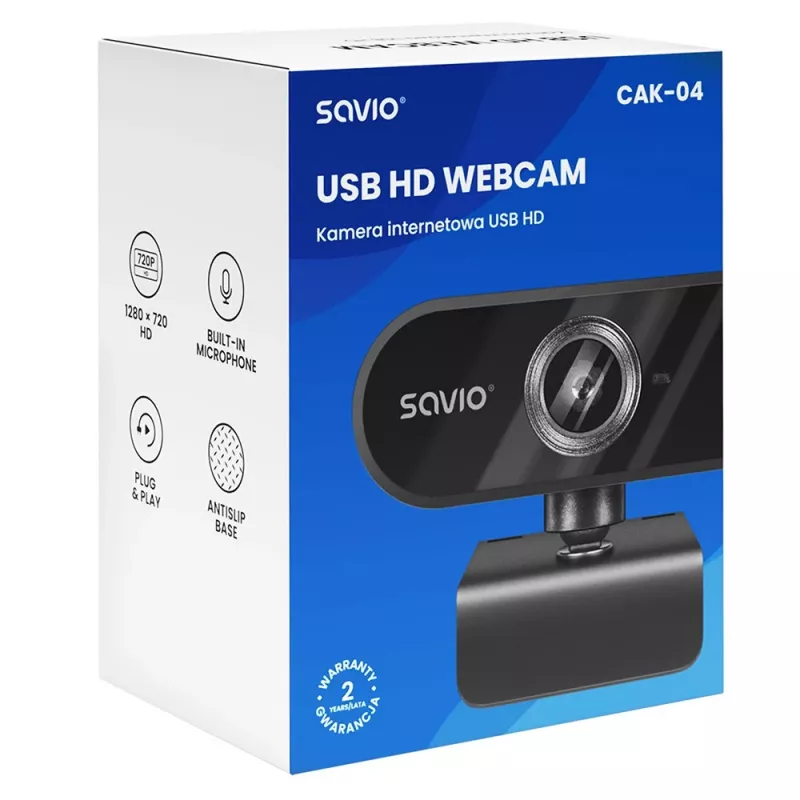 Kamera internetowa Savio CAK-04 720 MP 1280 x 720 pikseli USB Czarna