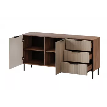 Komoda cama meble ALMERA 156×42×75 cm, orzech/cashmere, 3 szuflady, płyta wiórowa