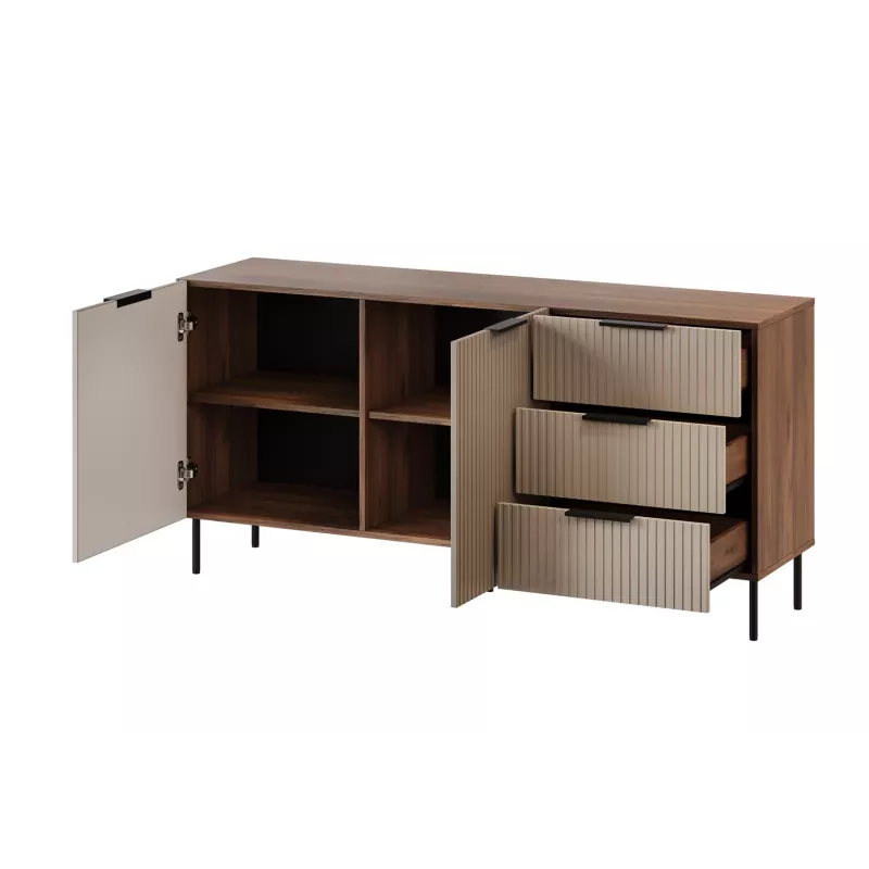 Komoda cama meble ALMERA 156×42×75 cm, orzech/cashmere, 3 szuflady, płyta wiórowa
