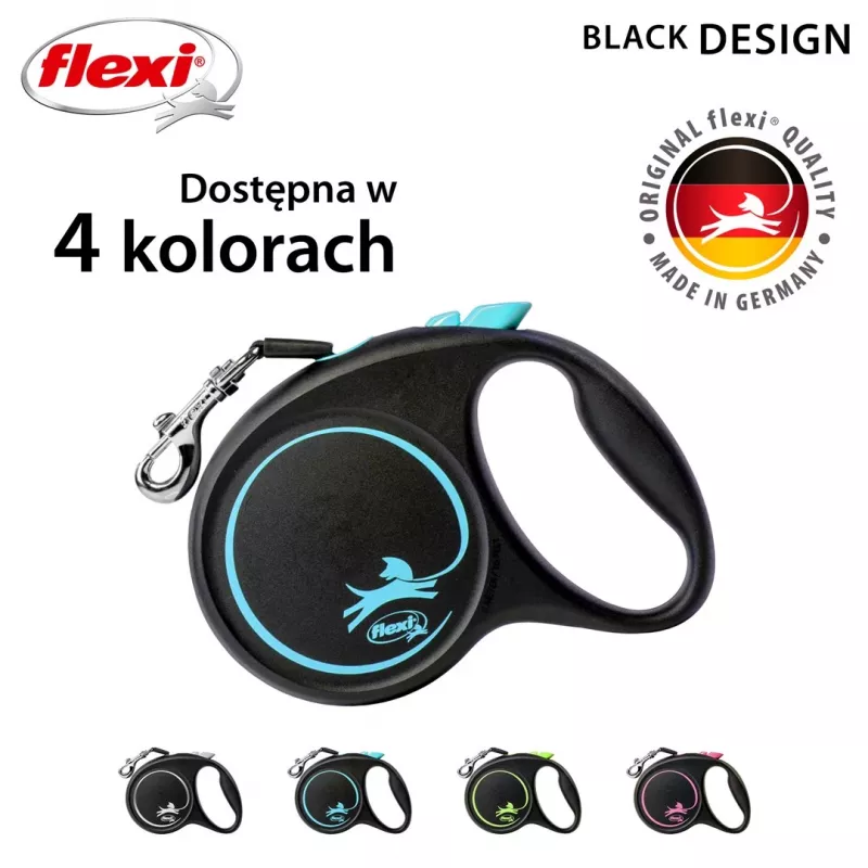 Automatyczna smycz Flexi Flexi Czarny Design M — taśma o długości 5 m, maks. obciążenie 25 kg, ergonomiczny uchwyt