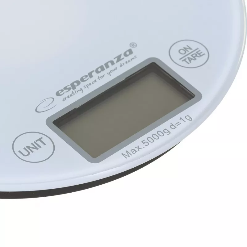 Elektroniczna waga kuchenna ESPERANZA EKS003W, pojemność 5 kg, dokładność 1 g, szkło hartowane, sterowanie dotykowe