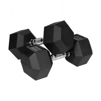 Hantel Rebel Active Hex gumowany 15 kg — pojedynczy hantel sześciokątny, kompaktowy uchwyt
