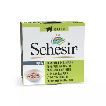 Mokra karma dla kotów Agras Pet Foods SCHESIR Tuńczyk z mahi mahi w galarecie, puszka 85 g, 12,5% białka, 1% tłuszczu, 85% wilgotności