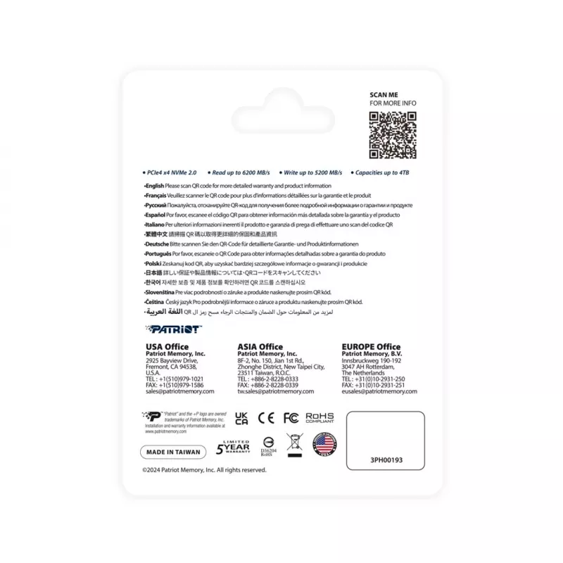Solid State Drive PATRIOT P400 V4 4 TB M.2 NVMe (4000 GB, M.2, Czarny)