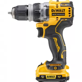 Wiertarka pistoletowa DeWalt DCD703L2T-QW — 12V, 3,0Ah x2, 1500 obr./min, uchwyt bezkluczykowy 10 mm, 25,5 N·m, 0,9 kg
