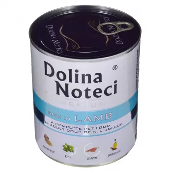 Mokra karma dla psa Dolina Noteci Premium z jagnięciną, puszka 800 g — bezzbożowa, dorosłe psy, białko 12%, wilgotność 77%