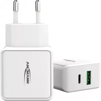 ANSMANN HC218PD - Zasilacz - 18 W - 3000 mA - PD, QC 3.0 - 2 porty wyjściowe (USB, USB-C) - Biały (1001-0111)