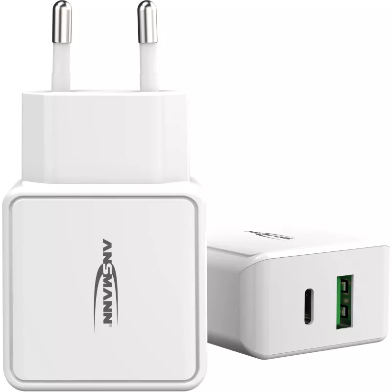 ANSMANN HC218PD - Zasilacz - 18 W - 3000 mA - PD, QC 3.0 - 2 porty wyjściowe (USB, USB-C) - Biały (1001-0111)
