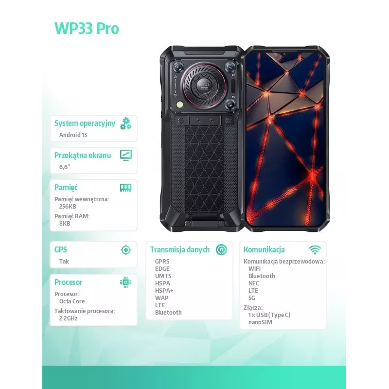 Smartphone Oukitel WP33 Pro 5G, 8GB RAM/256GB, DS, 22000 mAh, Szary
