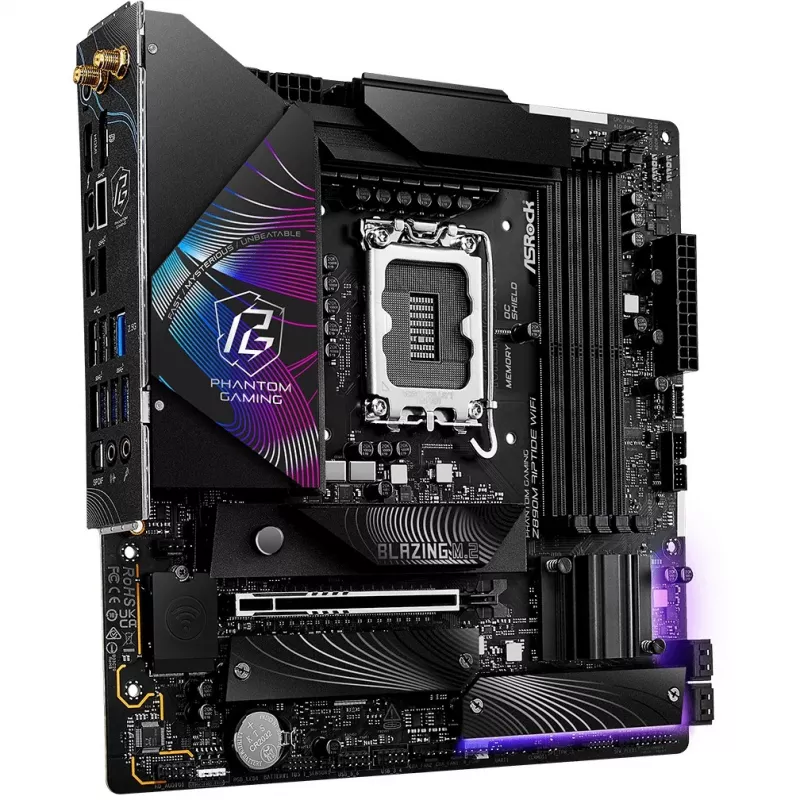 Płyta główna ASRock Phantom Gaming Z890M Riptide WiFi — Intel Z890, LGA1851, microATX, DDR5, 4x DIMM, 256GB, Wi‑Fi 6E, LAN 2.5Gb