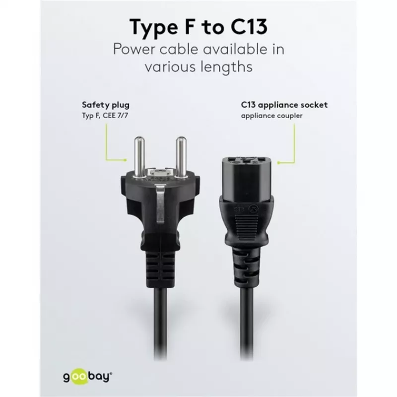 Przewód zasilający Goobay IEC 5 m czarny Wtyczka zasilająca typ F IEC C13 H05VV-F3G