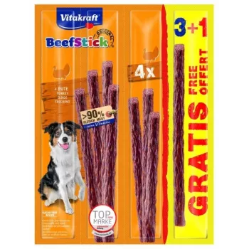 Przysmaki treningowe dla psów Vitakraft Beef Stick Turkey — 4×12 g saszetki, białko 30%, tłuszcz 25%
