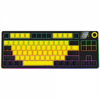 LORGAR KBP70TKLW, Bezprzewodowa mechaniczna klawiatura gamingowa TKL Pro, czarno-żółta, układ EN