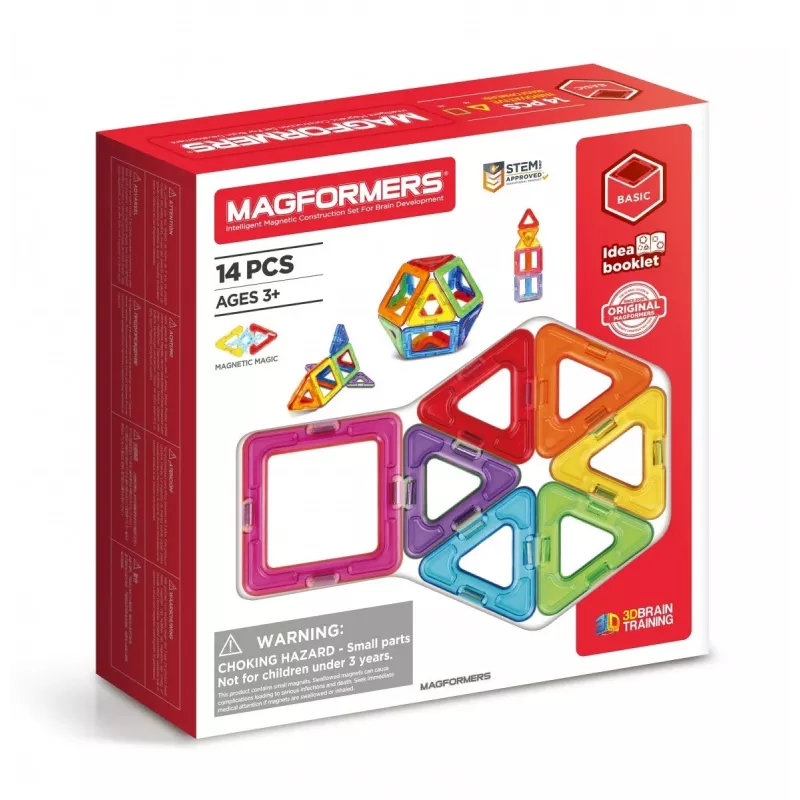 Zestaw konstrukcyjny magnetyczny MAGFORMERS, 14 elementów — 14 magnetycznych klocków geometrycznych