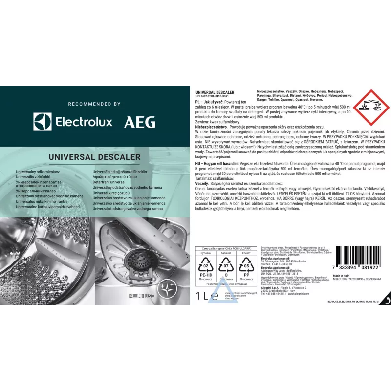 Odkamieniacz Electrolux M3KCD202 1 L – uniwersalny płynny odkamieniacz do czajników, ekspresów do kawy, żelazek parowych