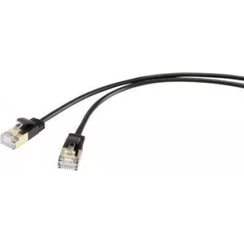 Renkforce RF-4538184 Kabel sieciowy RJ45, kabel krosowy CAT 8.1 F/FTP 25,00 cm czarny ultracienki, pozłacane styki wtyków 1 szt. (RF-4538184)