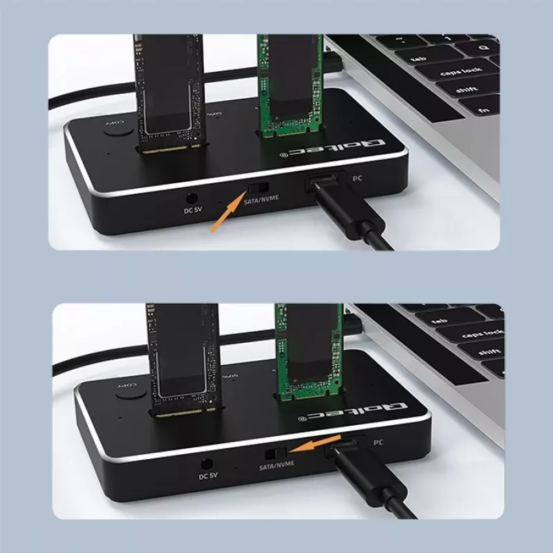 Qoltec 52274 Stacja dokująca do dysków M.2 SSD | NVMe | SATA | USB-C | DUAL 2 x 2TB