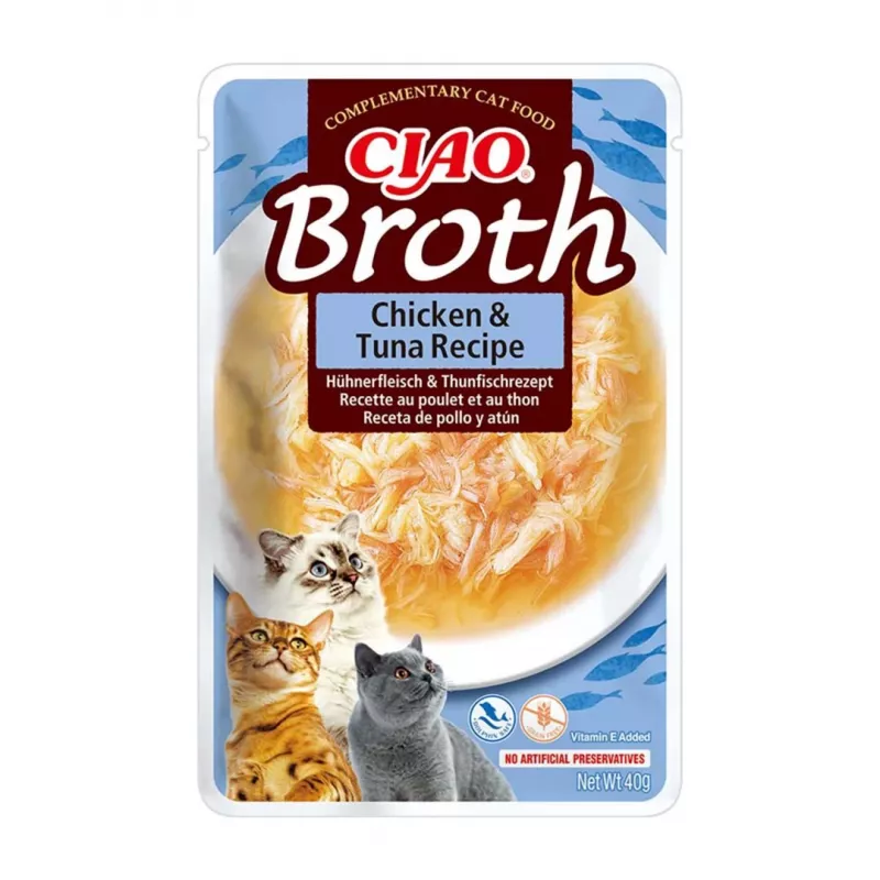 INABA Ciao Broth przysmaki dla kotów, kurczak, ryby i przegrzebki, 10 x 40 g