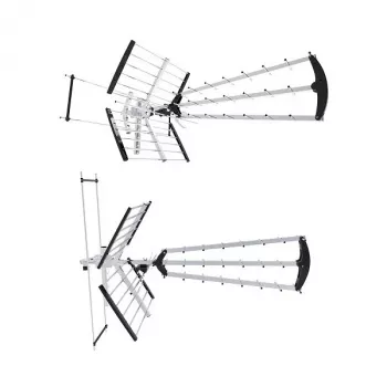Antena DVB-T zewnętrzna/wewnętrzna LIBOX LB2000 ze wzmacniaczem 69 dB, podwójną polaryzacją, 174–790 MHz, aluminium/czarna