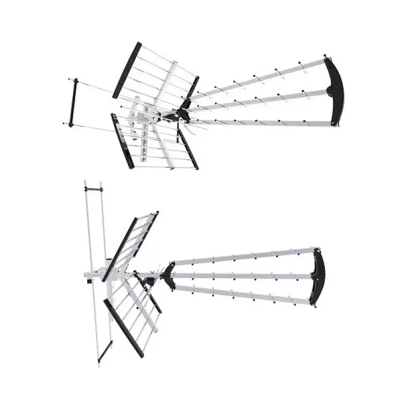Antena DVB-T zewnętrzna/wewnętrzna LIBOX LB2000 ze wzmacniaczem 69 dB, podwójną polaryzacją, 174–790 MHz, aluminium/czarna