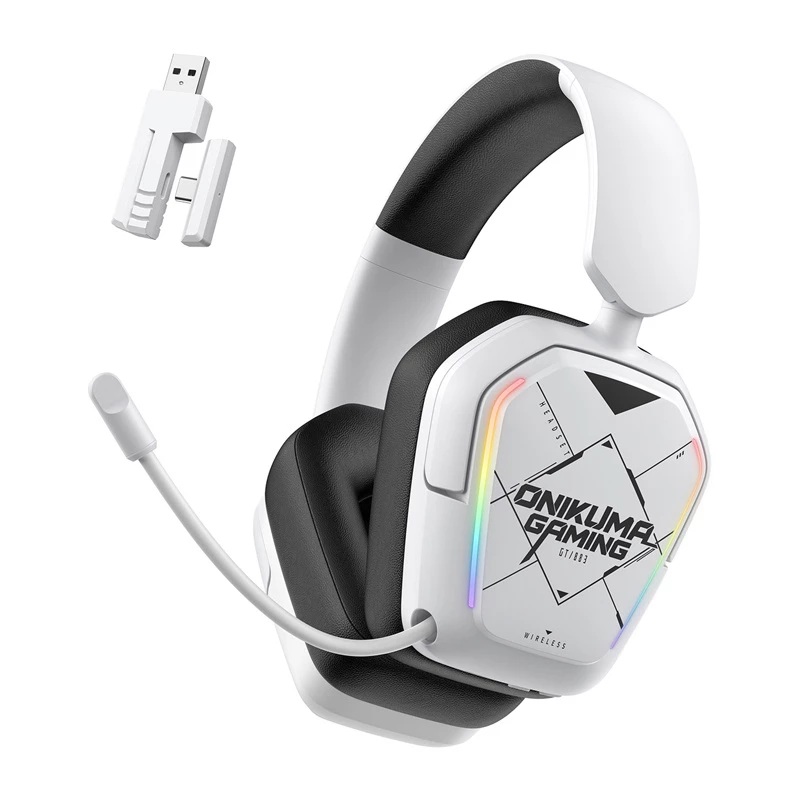 Przewodowy/bezprzewodowy zestaw słuchawkowy Onikuma GT883 biały — połączenie Bluetooth i przewodowe, konstrukcja nauszna