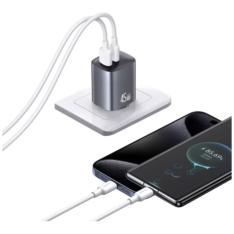 Ładowarka T66 45W GaN CC290 USB-A + USB-C