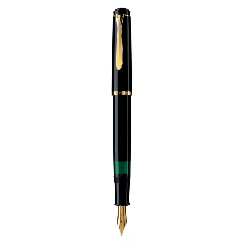 Pelikan M200, Czarny, Złoty, Zintegrowany system napełniania, Żywica, Złoty, Stalówka Italic, Złoty, Stal nierdzewna